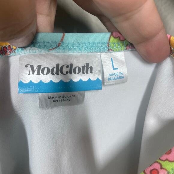 ModCloth Size Large The Siena One-Piece Swimsuit Blue Floral Tie Front Ladybug - Picture 10 of 10